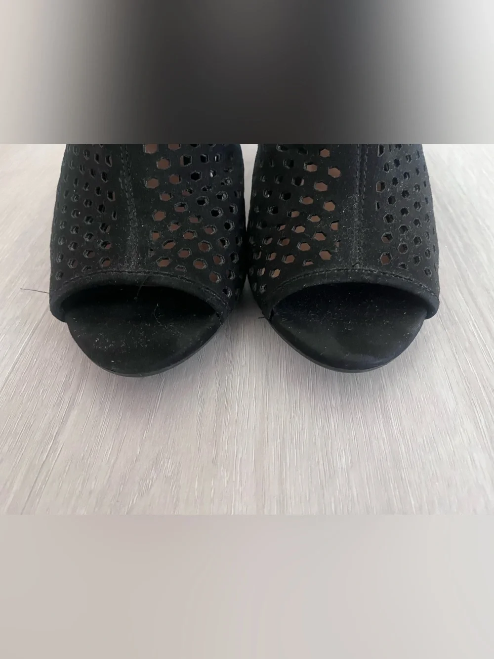 Jessica Cline faux suede peep toe booties